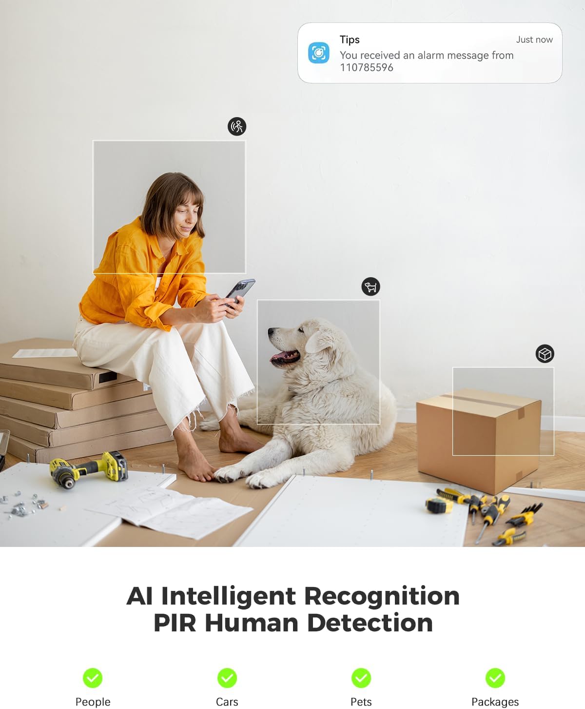COCOCAM Cámara de Seguridad 2K para Interiores Pan/Tilt con Batería de 5200mAh, Cámara WiFi, Inalámbrica para Monitor de Bebé/Mascota/Seguridad en el Hogar, Reconocimiento IA, Detección Humana PIR