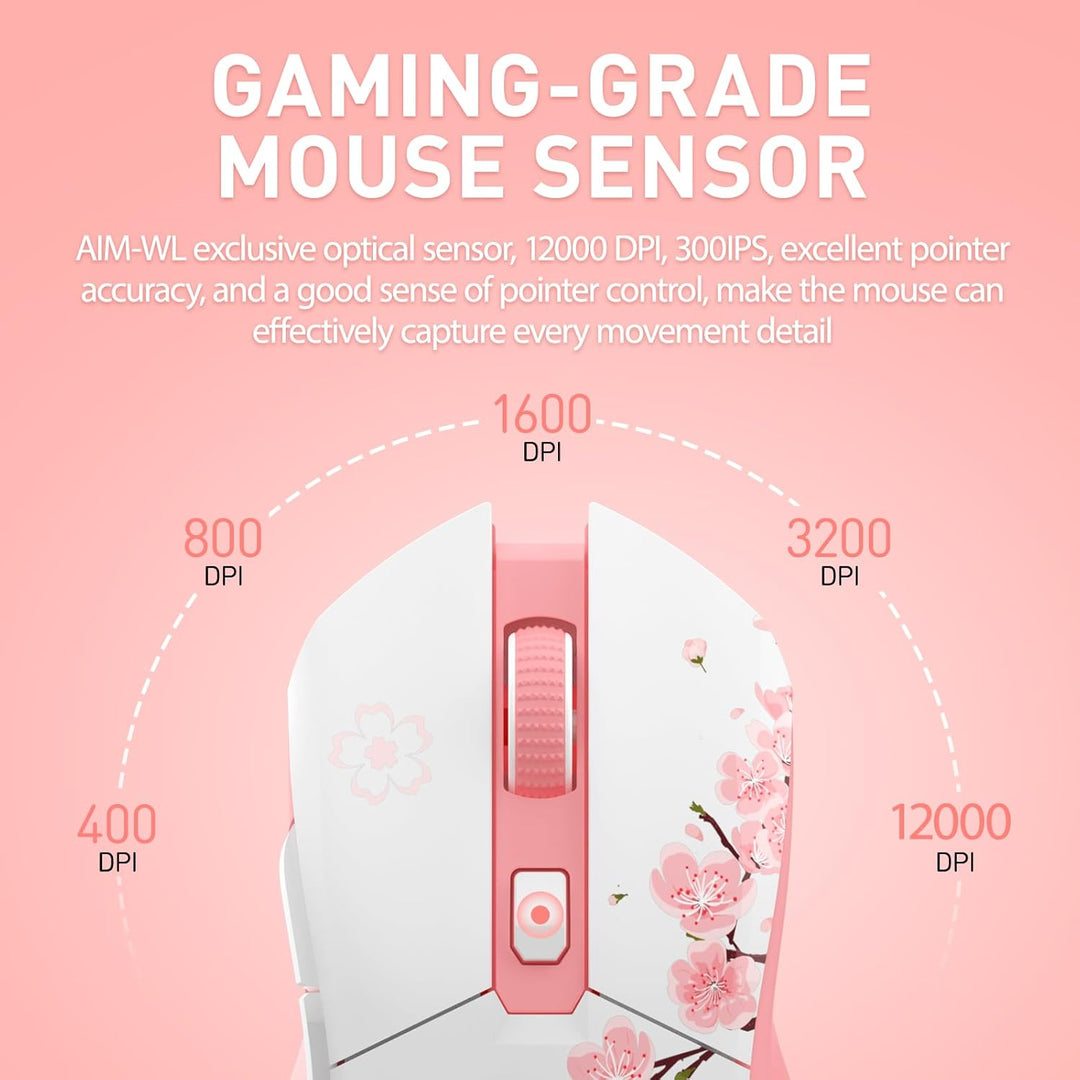DAREU Ratón inalámbrico Sakura rosa para juegos con base de carga r...