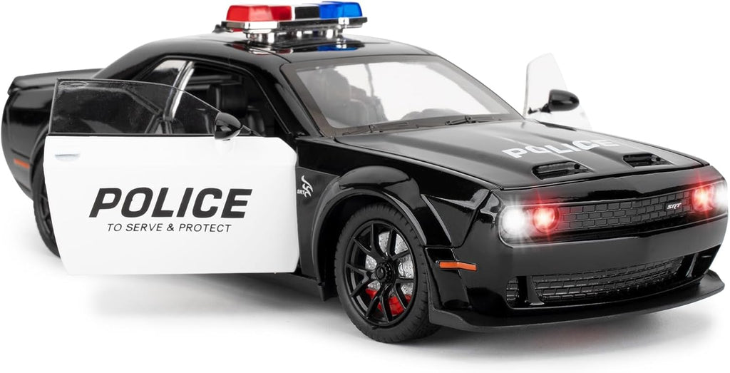 Modelo de coche de policía coleccionable 1:24 Challenger SRT Hellcat juguete, vehículo fundido a troquel con luces y sonidos, juguete de auto modelo de decoración para adultos y niños, regalos de cumpleaños