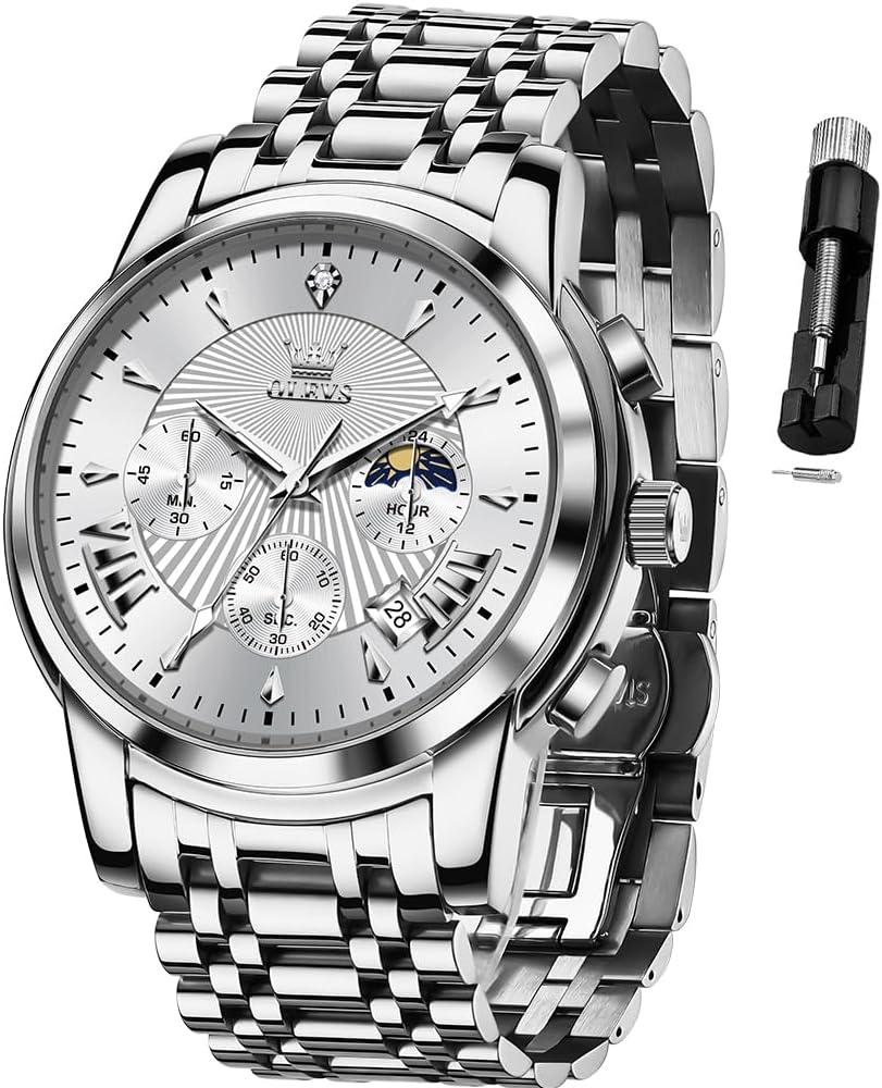 OLEVS Relojes para Hombres de Negocios de Acero Inoxidable, a Prueba de Agua, Estilo Casual Formal