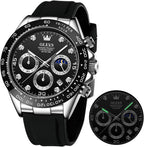 OLEVS Relojes Cronógrafo Masculinos de Moda Empresarial Analógico Quartz Reloj de Pulsera para Hombre, Cinturón de Silicona a prueba de agua con Luminiscente, Calendario