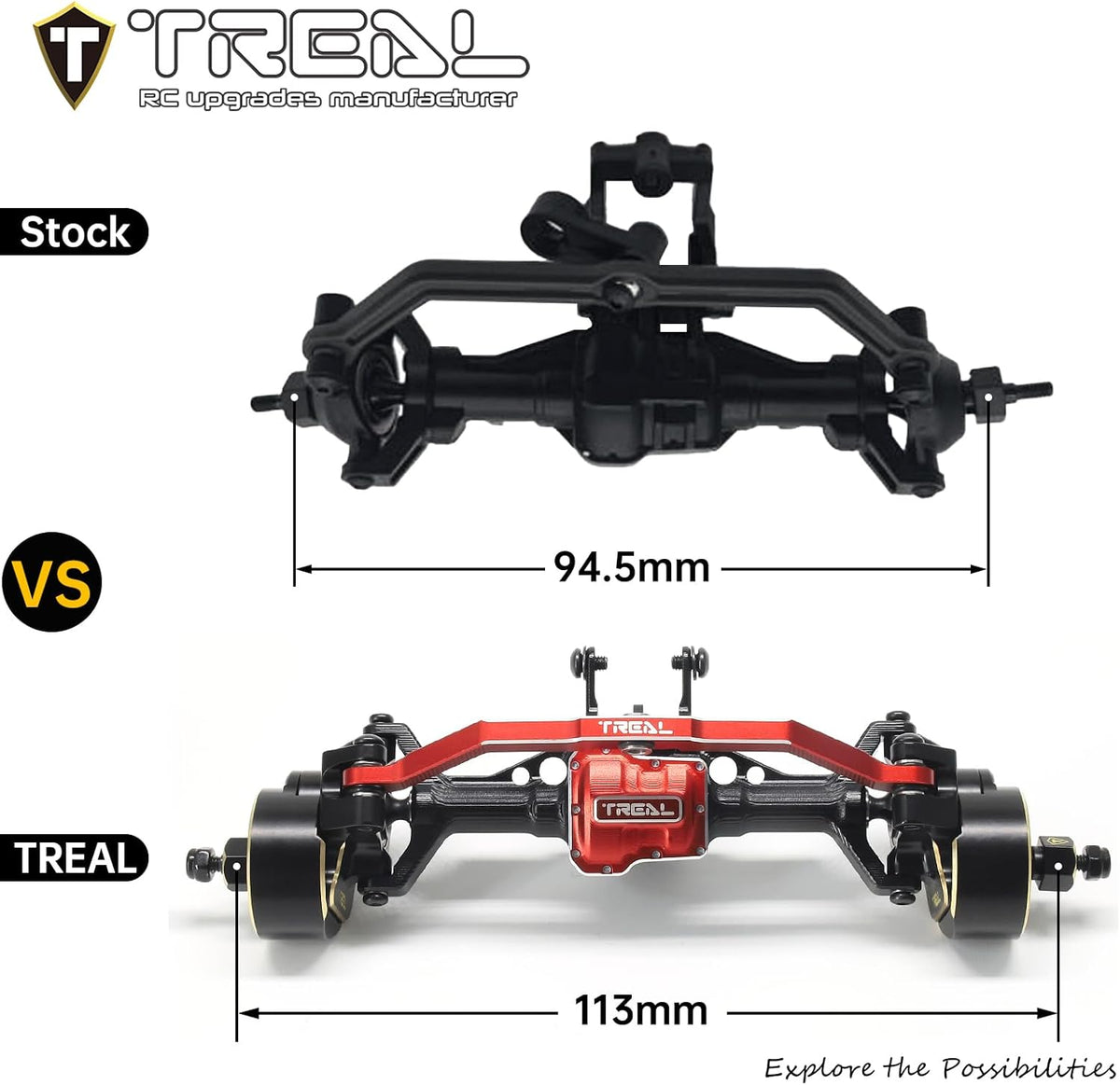 TREAL TRX4M Ejes Portal Delantero Kit Completo CVD Eje Aluminio 7075 Carcasa de eje mecanizado CNC para 1/18 TRX-4M (negro)