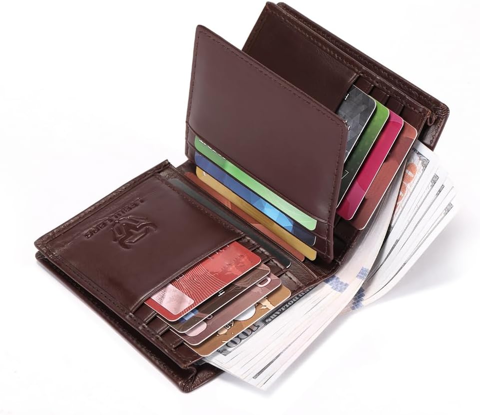 LEBULLBRO Billetera de cuero para hombre plegable con bloqueo RFID,...