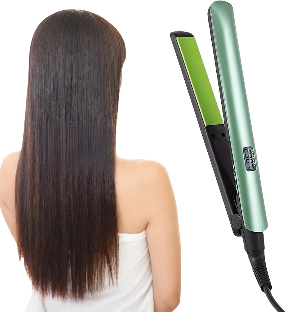 Alisador y rizador de cabello 2 en 1, punta frontal antiquemaduras...