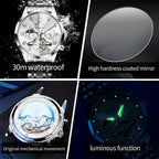 Reloj OLEVS Skeleton para Hombre Automático de Negocios Lujo con Diamante, Reloj Automático de Carga, Reloj de Pulsera con Calendario de Acero Inoxidable
