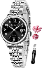 Reloj de Mujer Elegante Impermeable con Fecha Números Árabes Grandes Analógico Cuarzo Bicolor Acero Inoxidable Reloj de Muñeca Pequeña