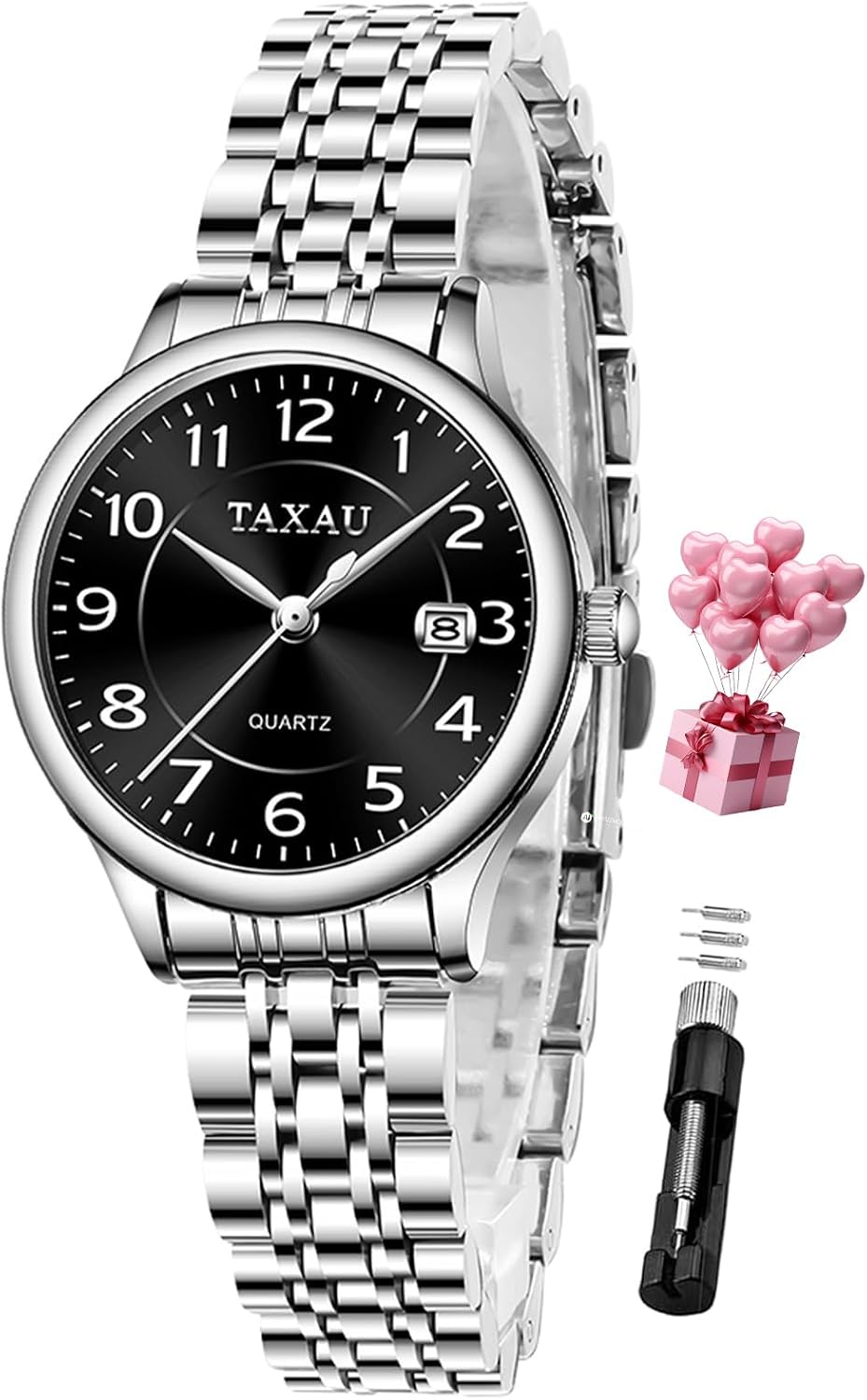 Reloj de Mujer Elegante Impermeable con Fecha Números Árabes Grandes Analógico Cuarzo Bicolor Acero Inoxidable Reloj de Muñeca Pequeña
