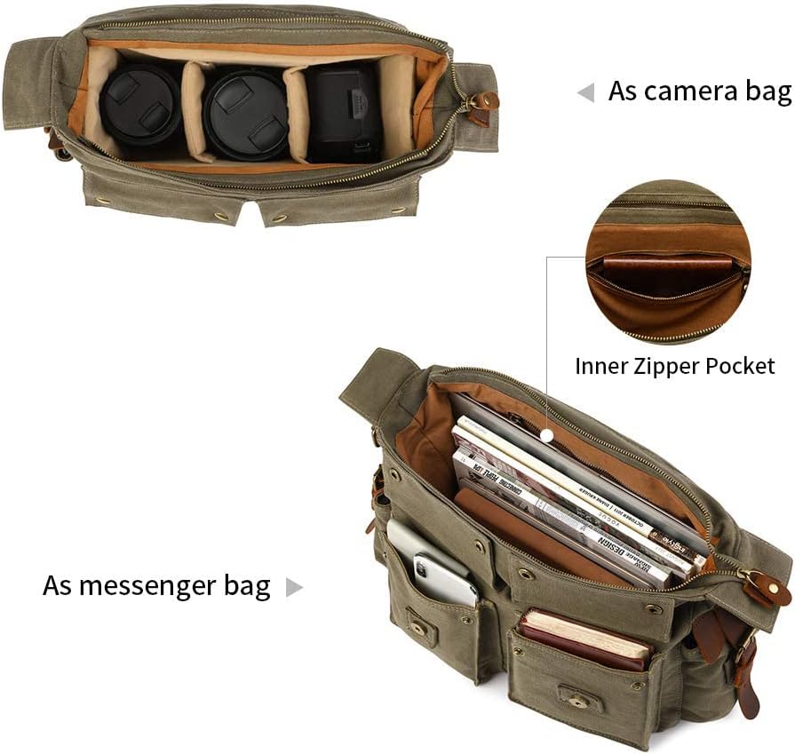 Kattee Bolsas de cuero vintage para cámara DSLR SLR para hombres