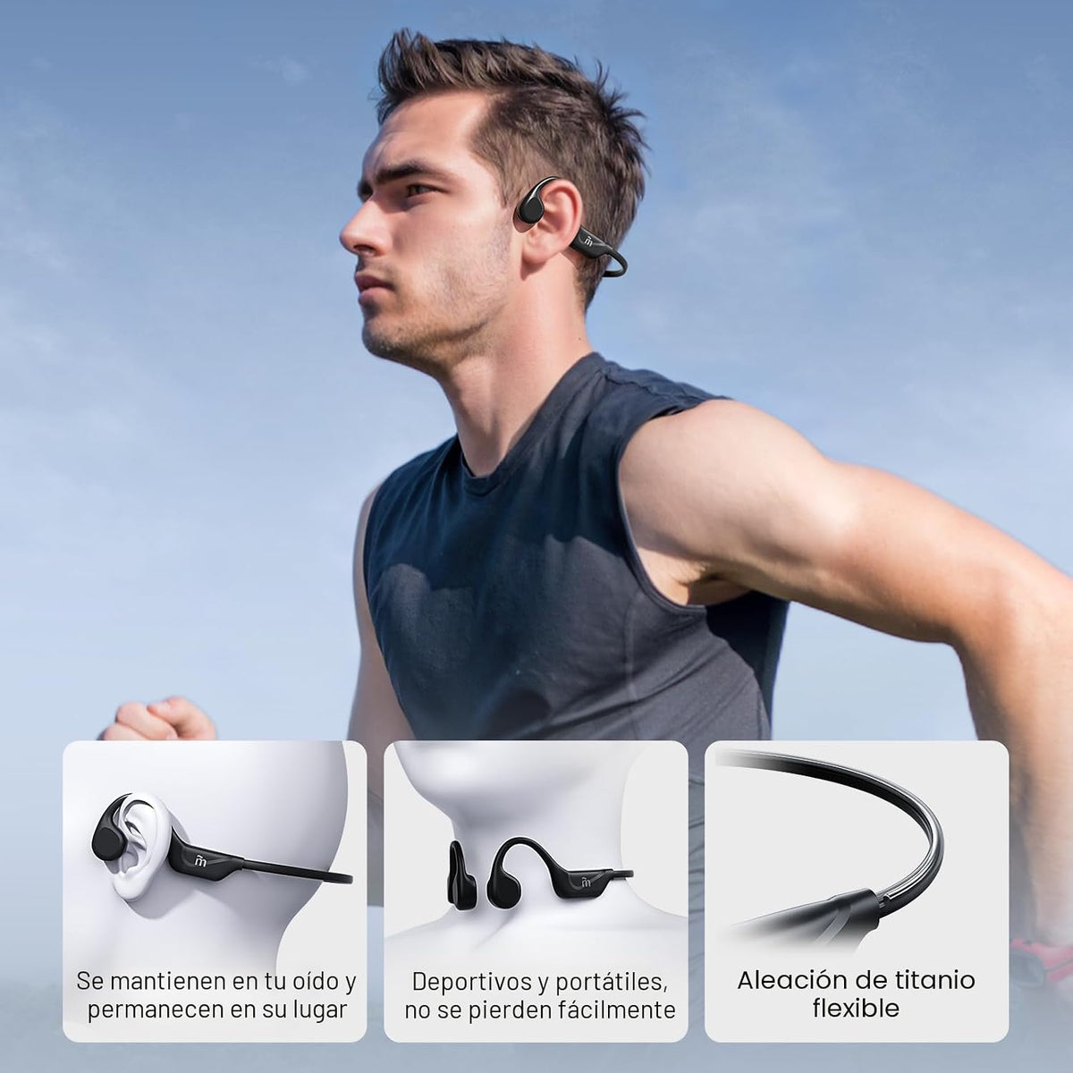 MRYTKY Auriculares de conducción ósea, auriculares de oreja abierta Bluetooth5.4 con micrófono, auriculares inalámbricos de 10 horas de reproducción, auriculares deportivos impermeables adecuados para