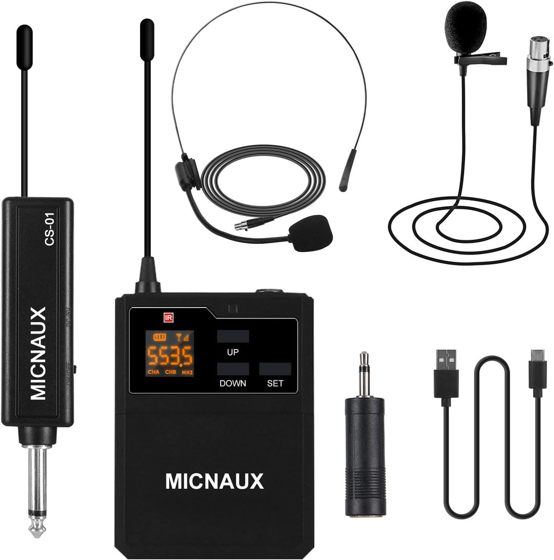 MICNAUX Sistema de micrófono inalámbrico de solapa con auriculares...