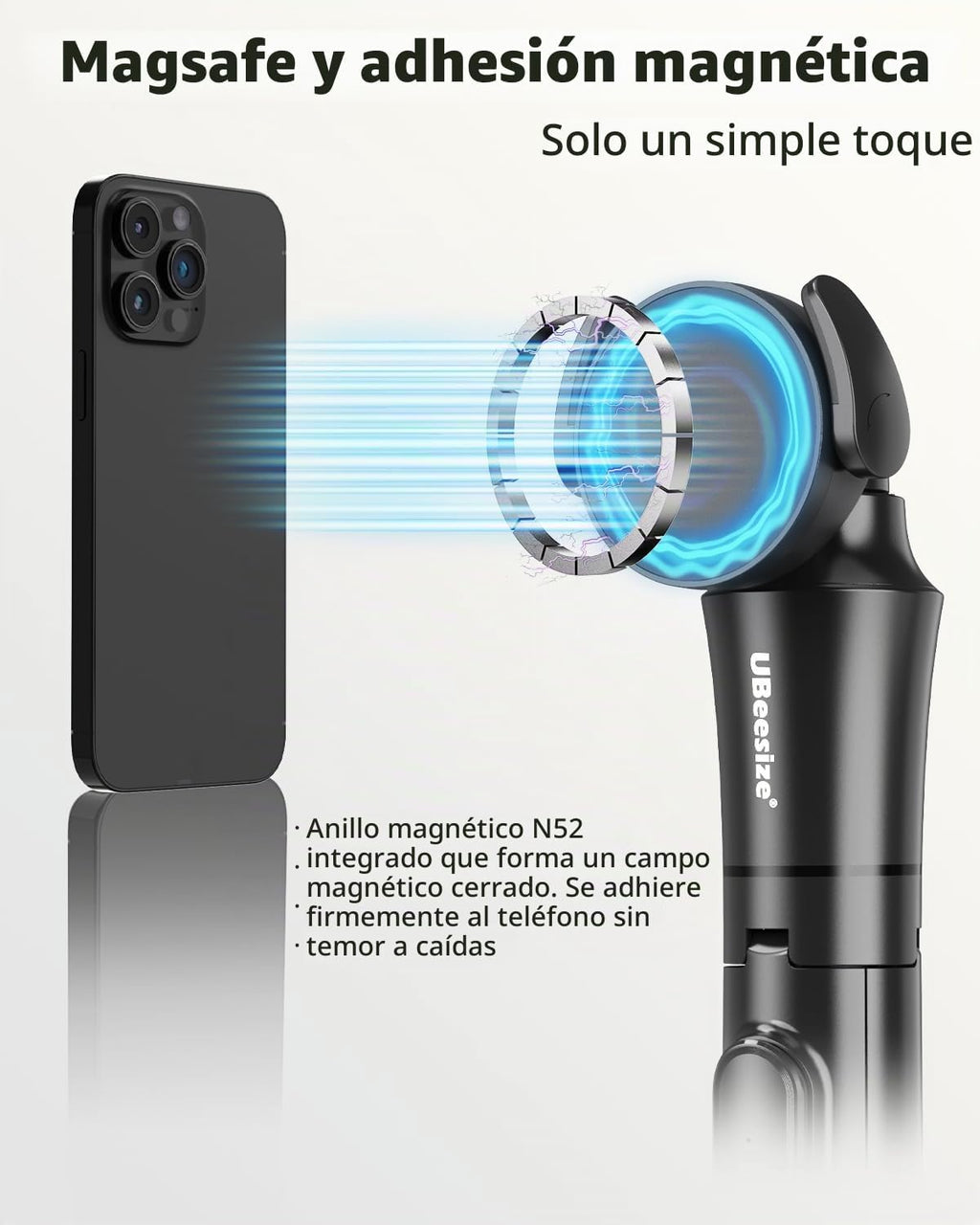 UBeesize Trípode magnético de 72 pulgadas para iPhone con control remoto, soporte extensible para teléfono celular, compatible con MagSafe, trípode para selfie stick para iPhone 15, 14, 13, 12, 11 y