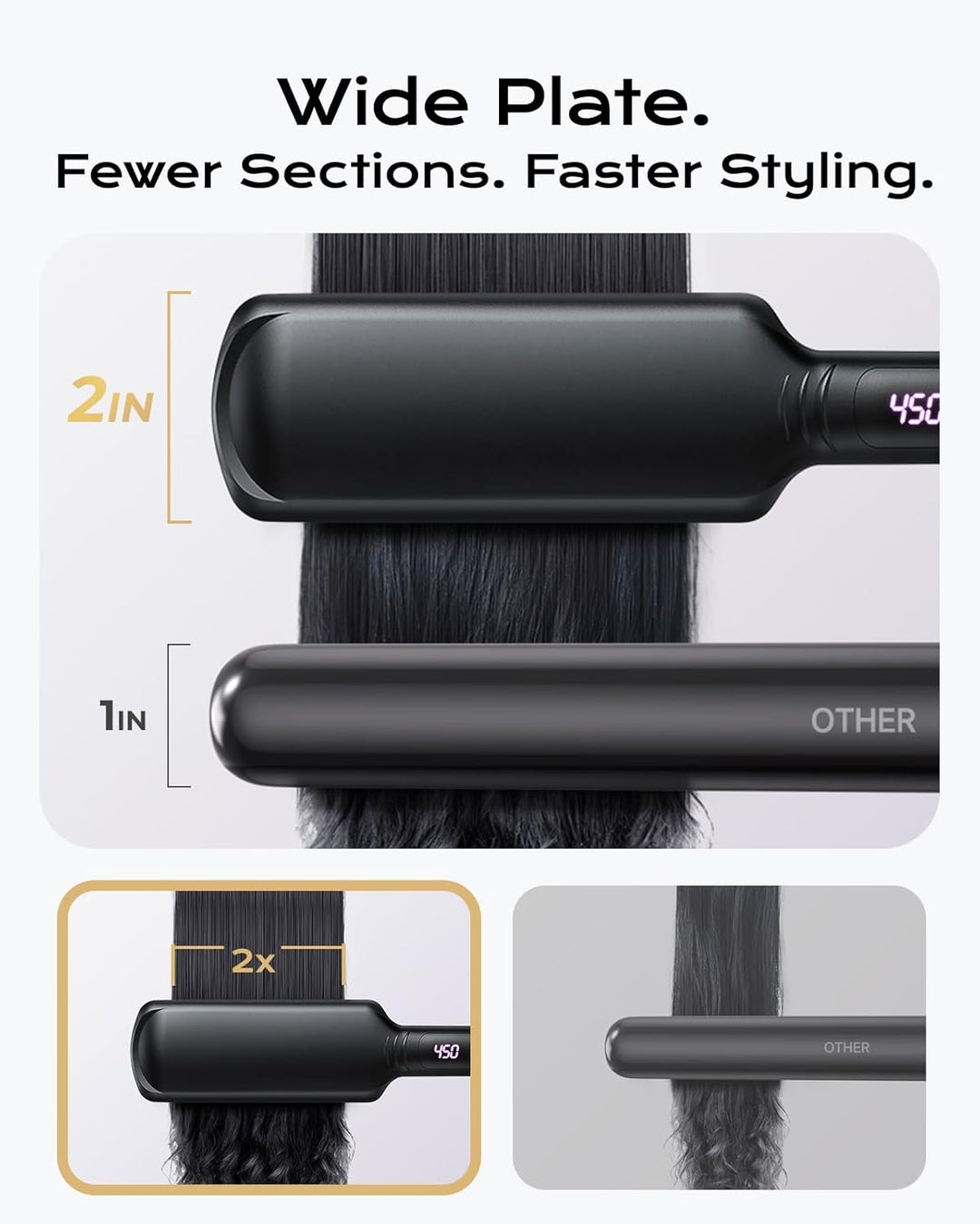 Plancha de titanio para cabello natural, plancha de pelo de 2 pulga...