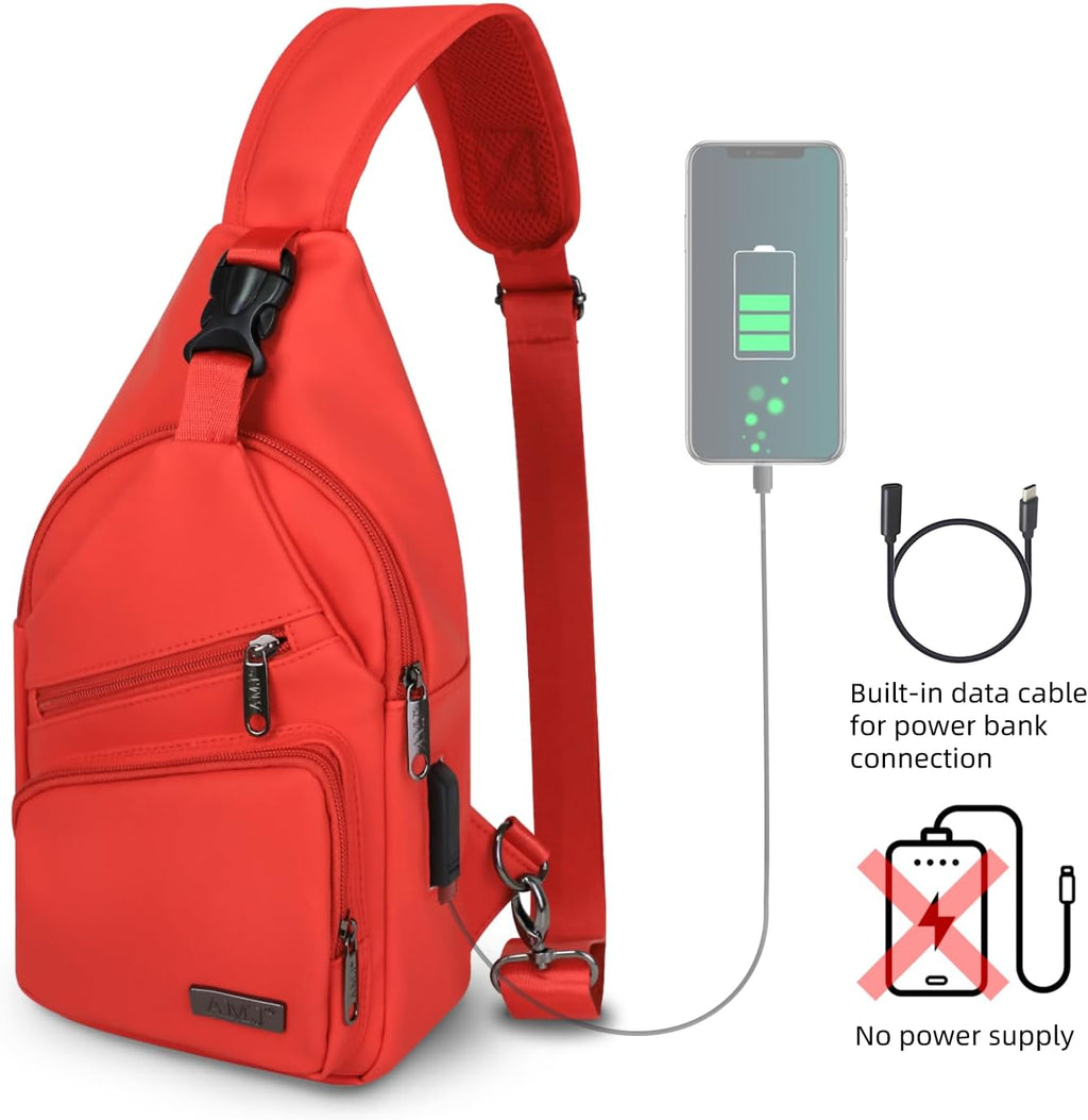 Bandolera cruzada con cable USB para senderismo, acampar y viajes al aire libre, para mujeres y hombres