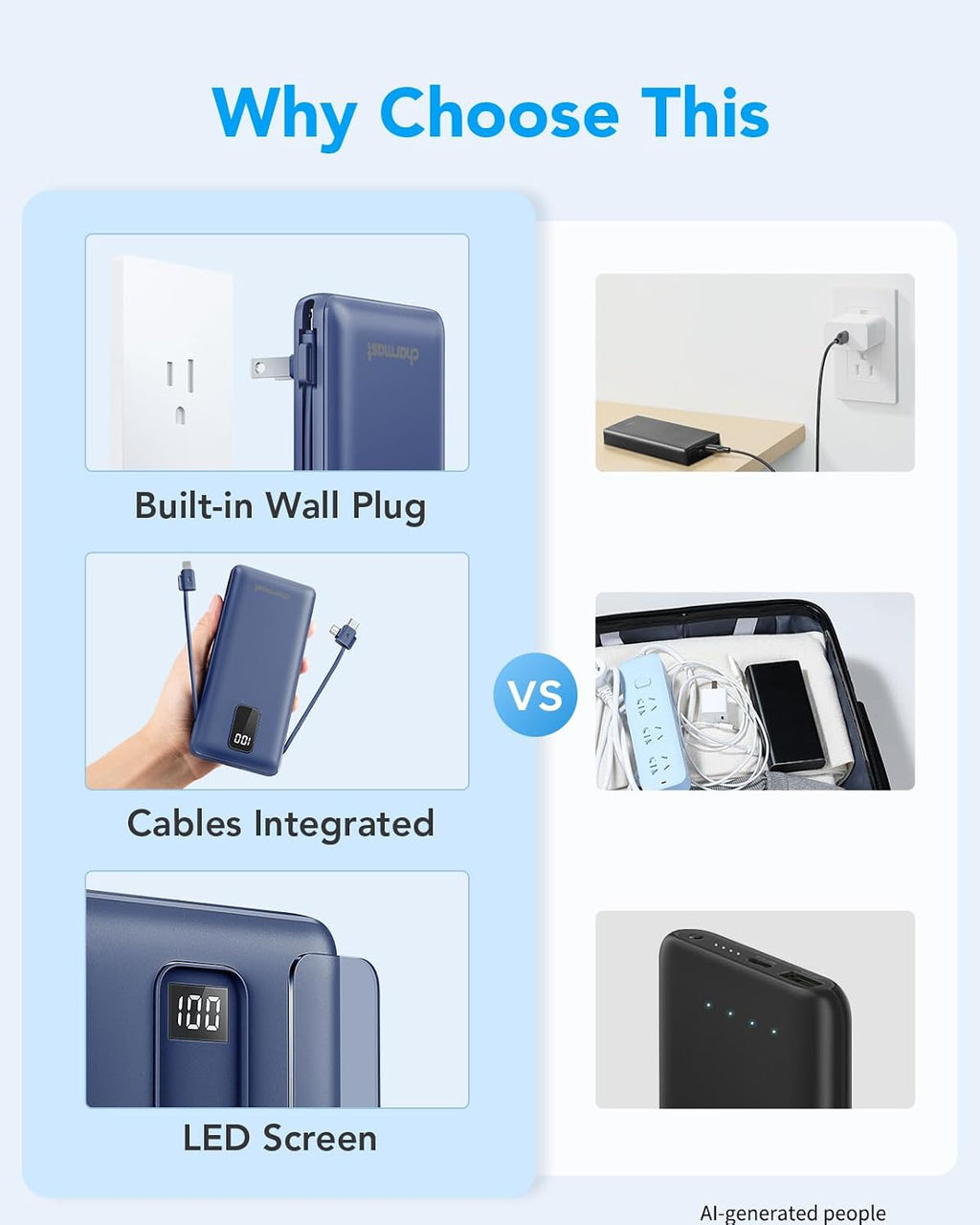 charmast Banco portátil 10000mAh del poder del cargador con el enchufe