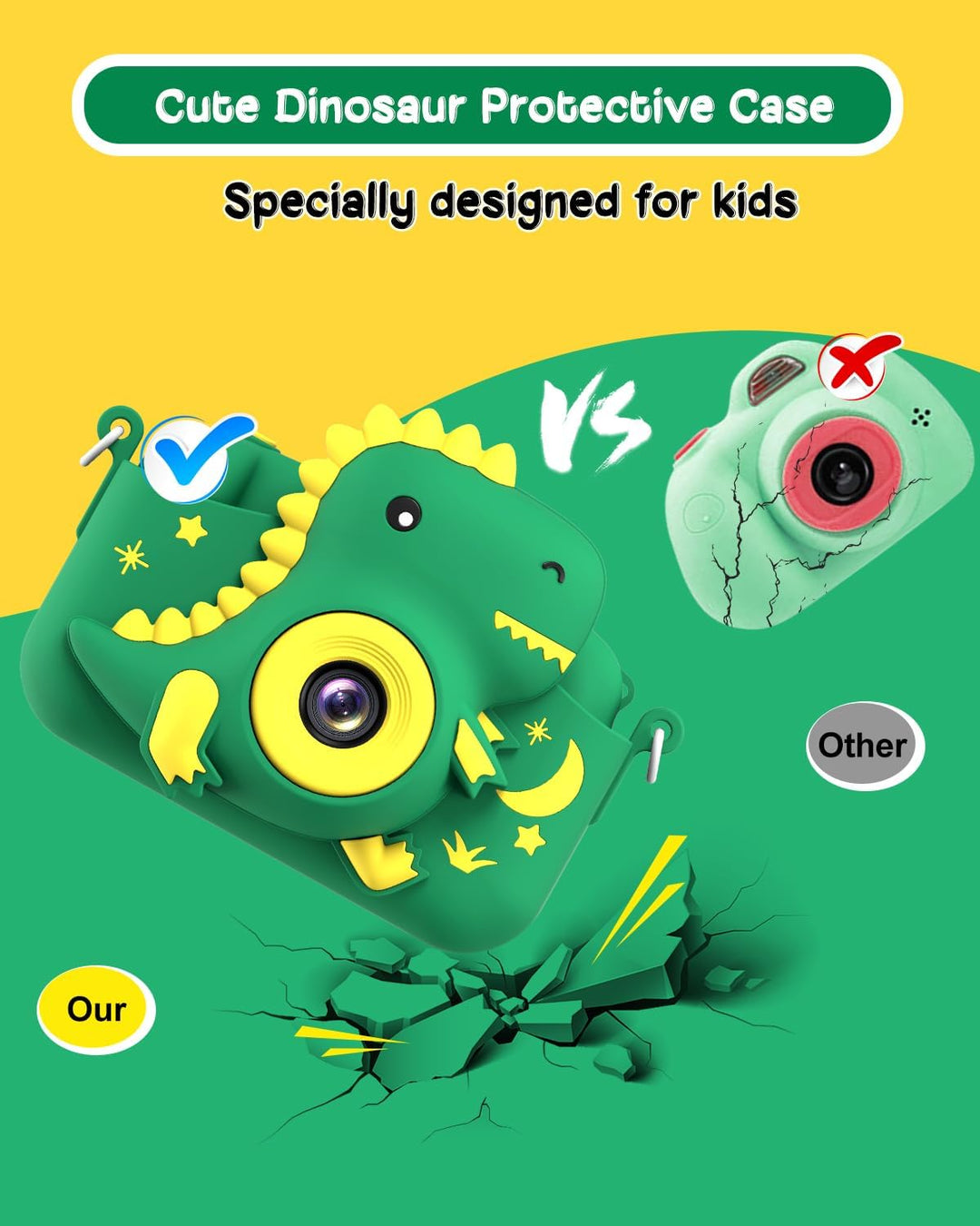 Cámara para niños, Cámara digital para niños pequeños de dinosaurio...