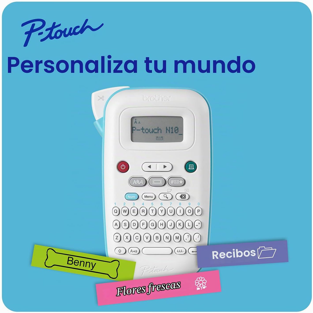 Brother P-Touch PT-N10 etiquetadora de mano personal, portátil e imprime, cintas de etiquetas personalizadas de color de ~½” (12mm) de ancho, P-Touch Btag