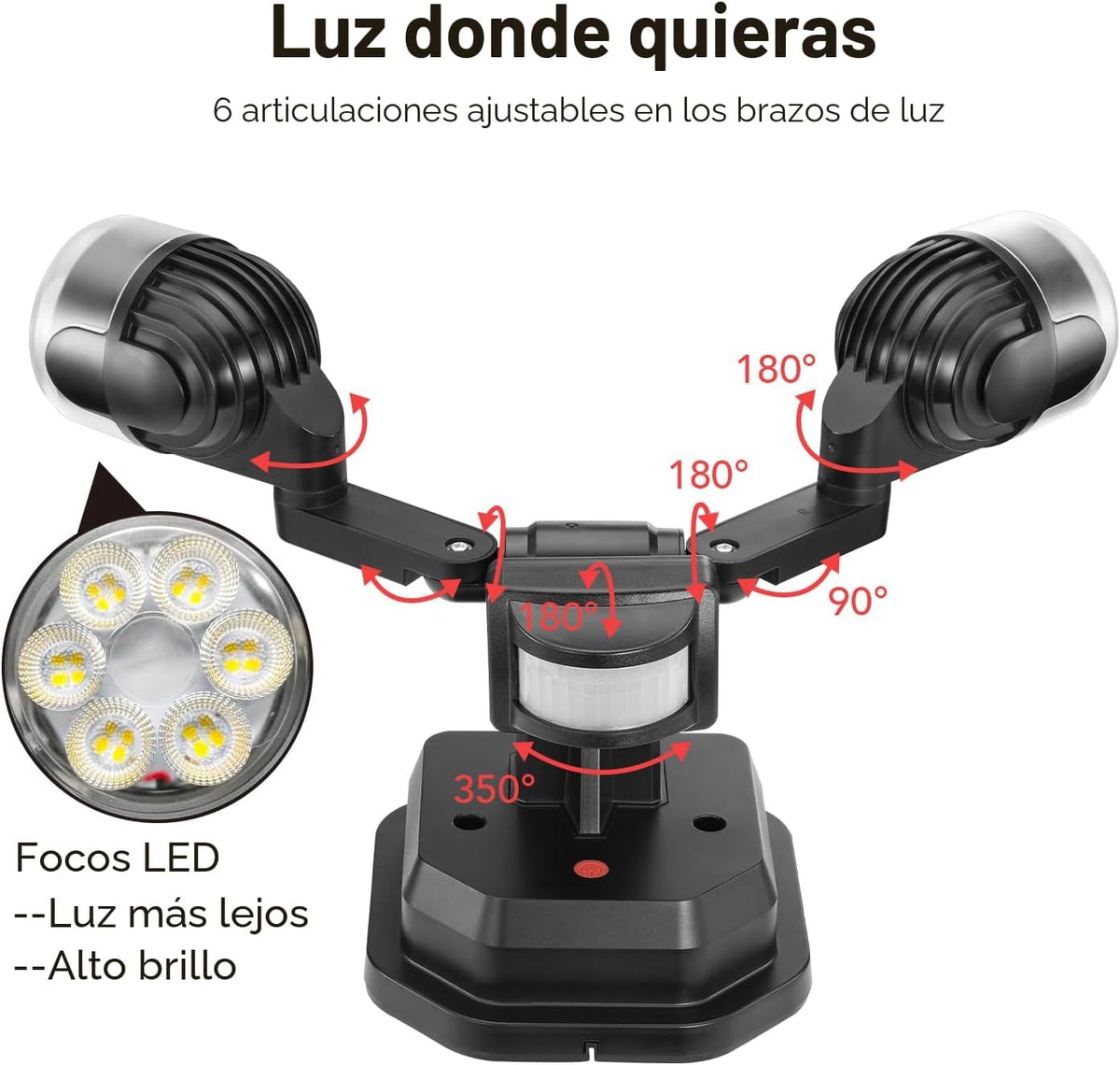 OREiN Luz de seguridad para exteriores con sensor de movimiento, luz LED de doble cabezal ajustable, 3 modos (movimiento/manual/atardecer a amanecer), equivalente a 150 W 5000 K, iluminación exterior impermeable IP65, cableado