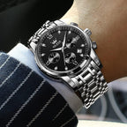 OLEVS Relojes para Hombre de Lujo a prueba de agua Lúminosos de lectura fácil Cronógrafo Con Esmalte Dorado Completo / Blanco Dial / Cara Negra Calendario Pulsera Relojes