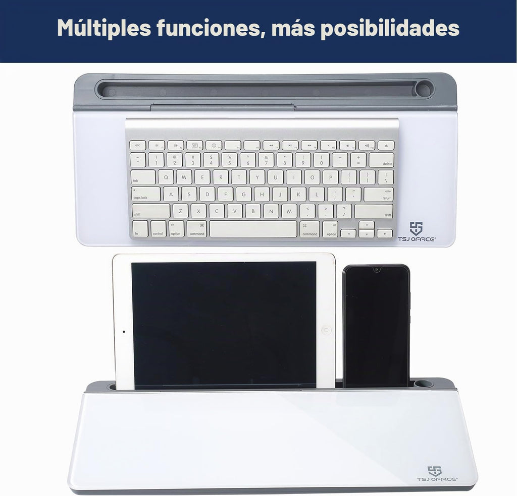 Pizarra blanca pequeña de cristal de borrado en seco, soporte para teclado de computadora, almohadilla de superficie blanca con cajón, organizadores de escritorio con accesorios para oficina, hogar