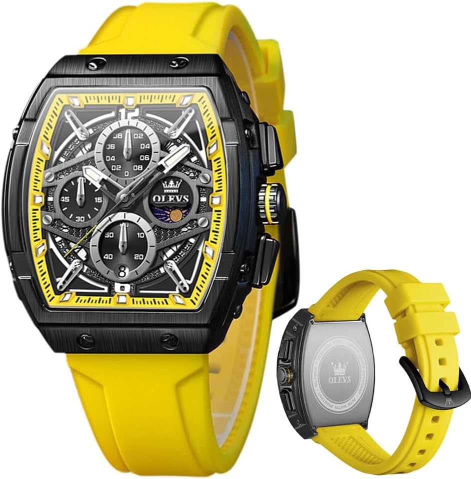 OLEVS Relojes para Hombre Casual Lujo Cara Grande Cronógrafo Multifuncional Relojes de Hombre Correa de Silicona/Nylon Duradera 3 ATM Resistente al Agua Reloj de Hombre Fecha Fase Lunar Reloj