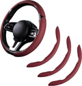 Funda de cuero para volante de automóvil con broche, juego de 3 piezas, protector antideslizante, envolvente, accesorios para volante de 14.5-15 pulgadas, universal, rojo vino