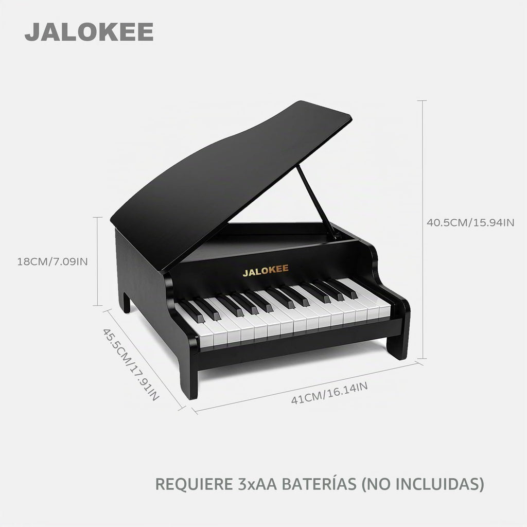 Teclado de piano para niños, piano de cola de 25 teclas para niños, mini juguete de instrumento educativo musical, volumen ajustable, juguete de madera para niños pequeños y niñas (negro)