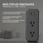 Extensor de toma de corriente eléctrica: cuenta con USB-A, USB-C y 2 salidas de CA, se extiende de 22 a 34 pulgadas, gira tomas de acceso de 180° de difícil acceso, enchufe de pared, mesitas de noche