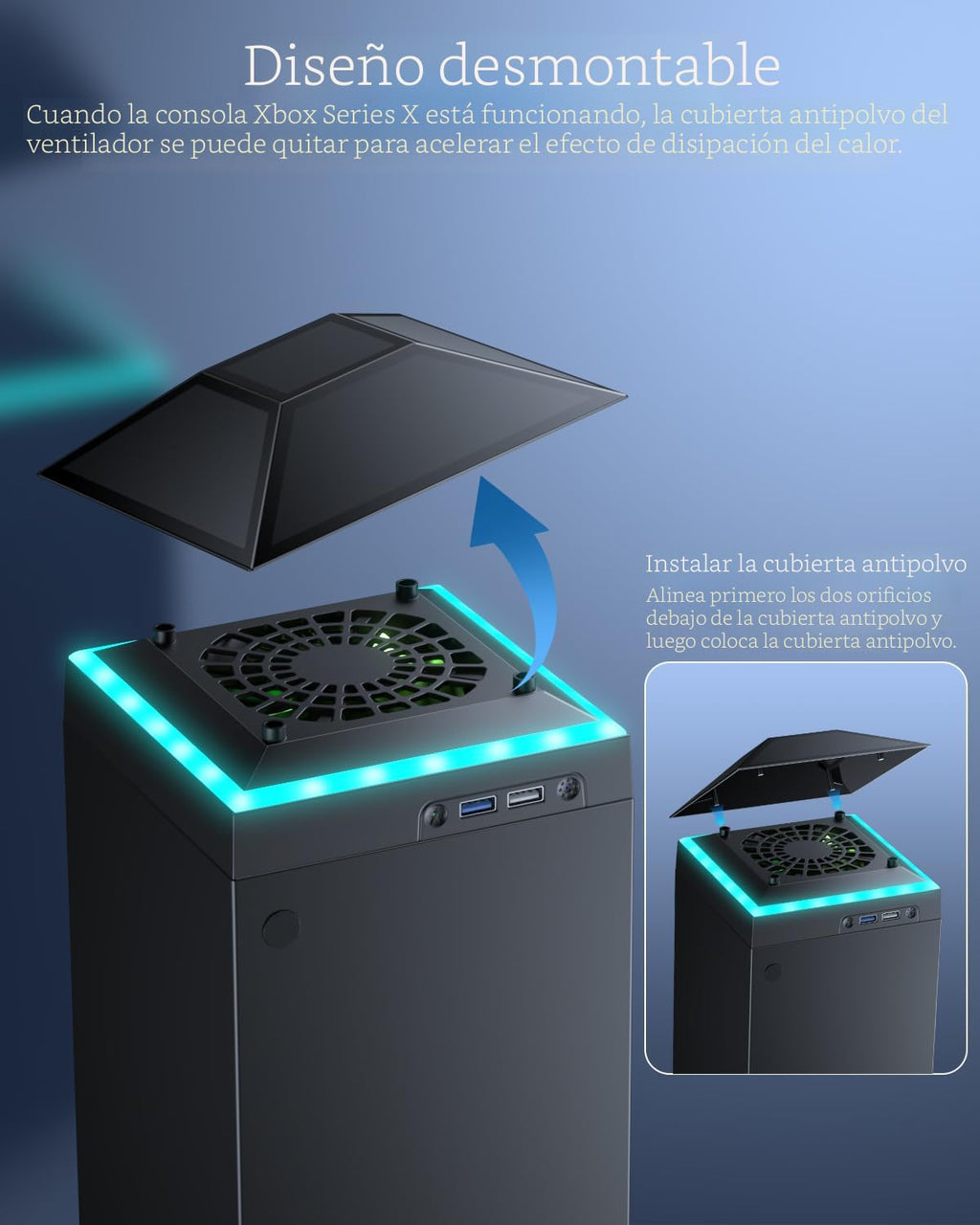 MENEEA Ventilador Enfriador a prueba de polvo para consola Xbox Series X con luz multicolor