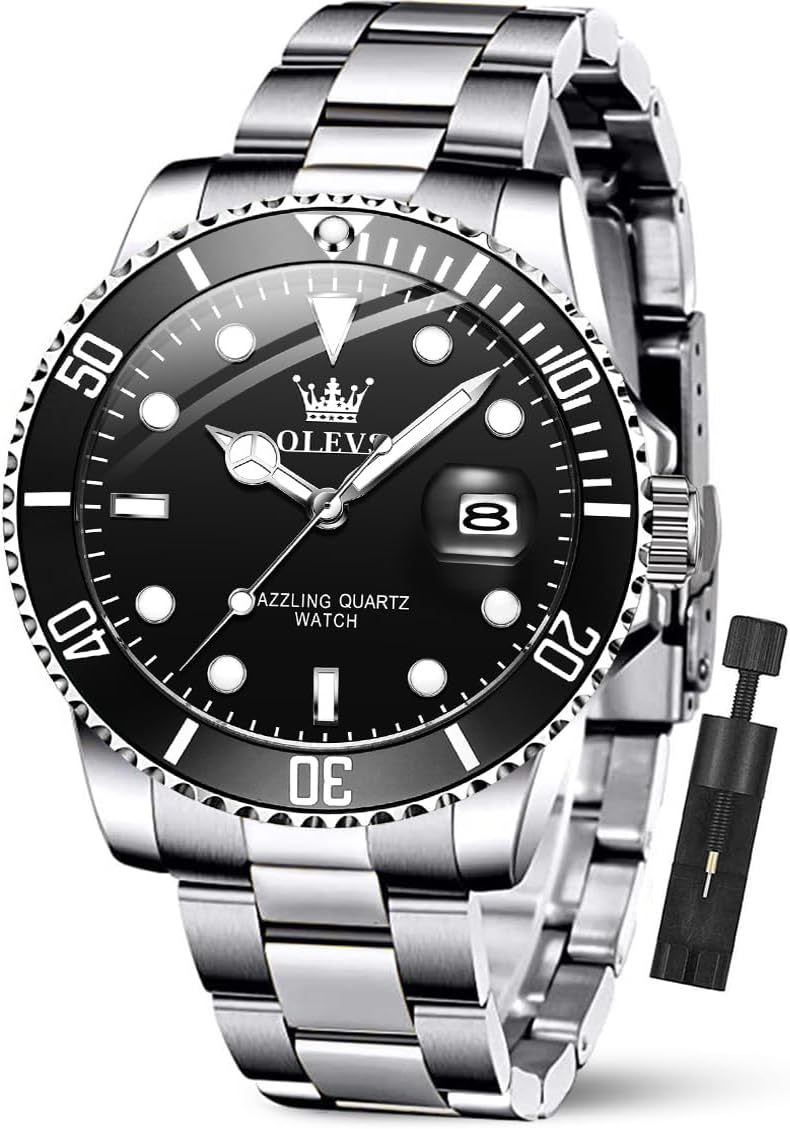 OLEVS Relojes de Lujo para Hombres, Gran Acero Inoxidable, Cuarzo Analógico, Resistente al Agua