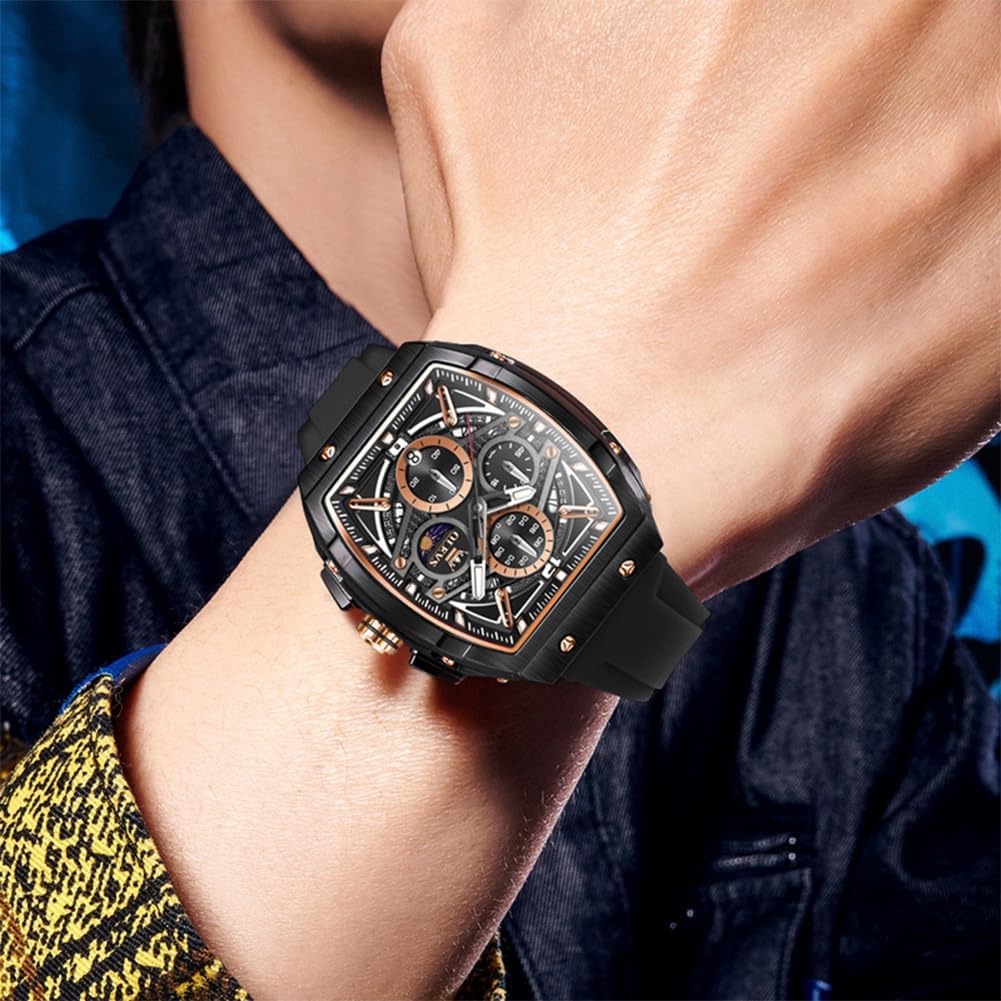 OLEVS Relojes para Hombre Casual Lujo Cara Grande Cronógrafo Multifuncional Relojes de Hombre Correa de Silicona/Nylon Duradera 3 ATM Resistente al Agua Reloj de Hombre Fecha Fase Lunar Reloj