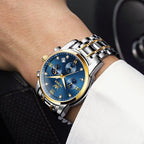 OLEVS Reloj para Hombre Diamante Negocios Vestimenta Analógico Acero Inoxidable a Prueba de Agua Lúmina Fecha Dos Tonos Lujo Casual de Muñeca