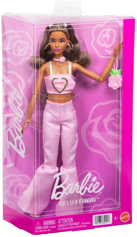 Muñeca de estilo Deluxe Barbie #12 en top corto de mezclilla rosa c...