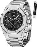 OLEVS Reloj para hombre Big Face Acero inoxidable Impermeable Luminoso Diamante