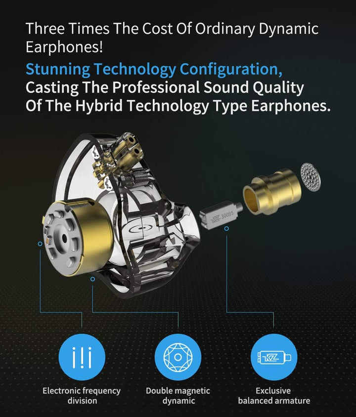 erjigo KZ ZSN Pro Dynamic Hybrid Dual Driver - Auriculares intraudi...