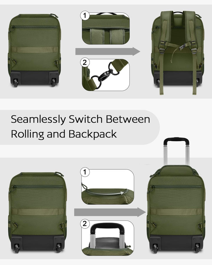 AUROTIER Mochila Táctica con Ruedas para Laptop, Equipaje de Mano c...