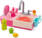 B. toys Splash-n-Scrub Sink, Pink Kitchen Sink Playset, 18-Piece