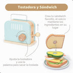 UMU® Tostadora de madera y juego de sándwiches – Incluye tostadora emergente, mantequilla rebanable, accesorios de cocina y más – Juguete de simulación para niños de 3 4 5 6 años