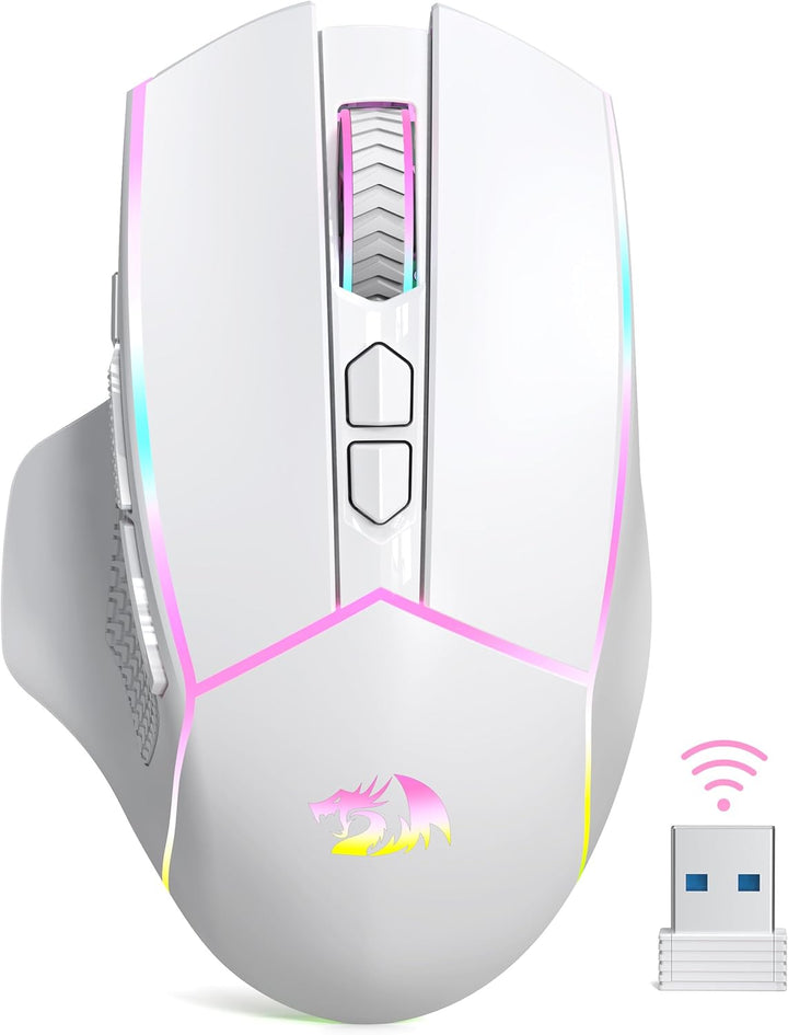 Redragon M814W - Ratón inalámbrico para juegos, trimodo 2.4G\/Bluet...