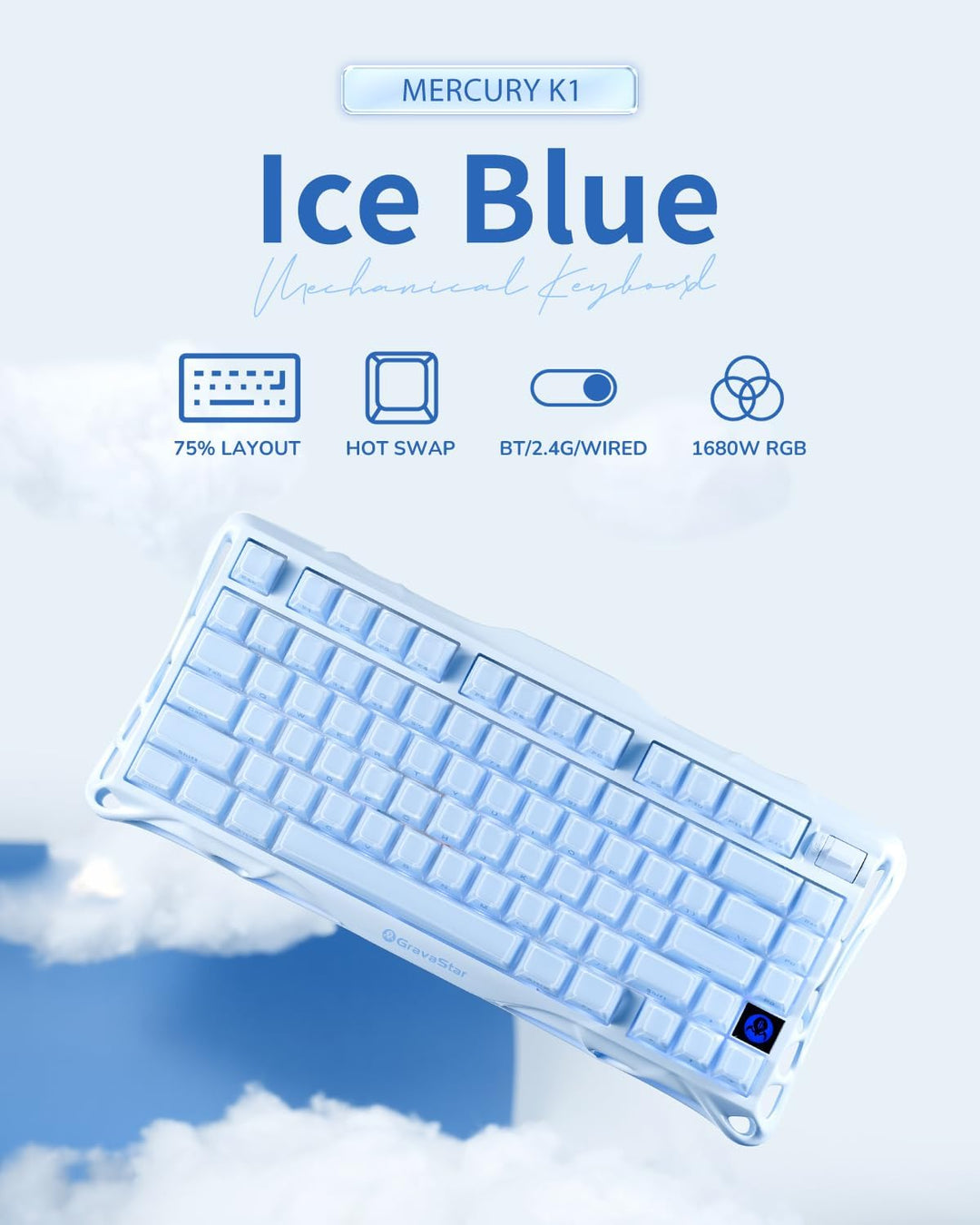 GravaStar Mercury K1 75% Blue Gaming Keyboard, Aluminum Alloy Mecha...