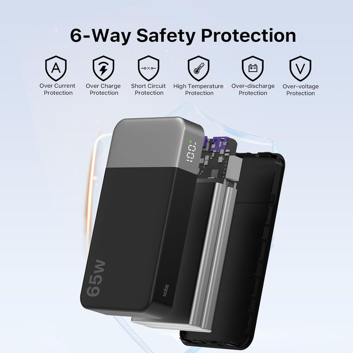 NOBIS Paquete de baterías de 20000 mAh, banco de energía de 65 W, c...