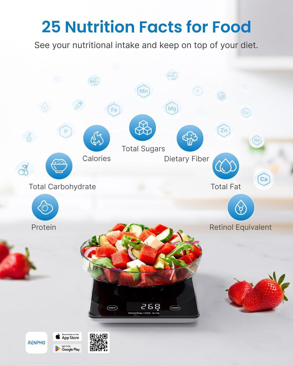 RENPHO Báscula de alimentos inteligente con calculadora nutricional