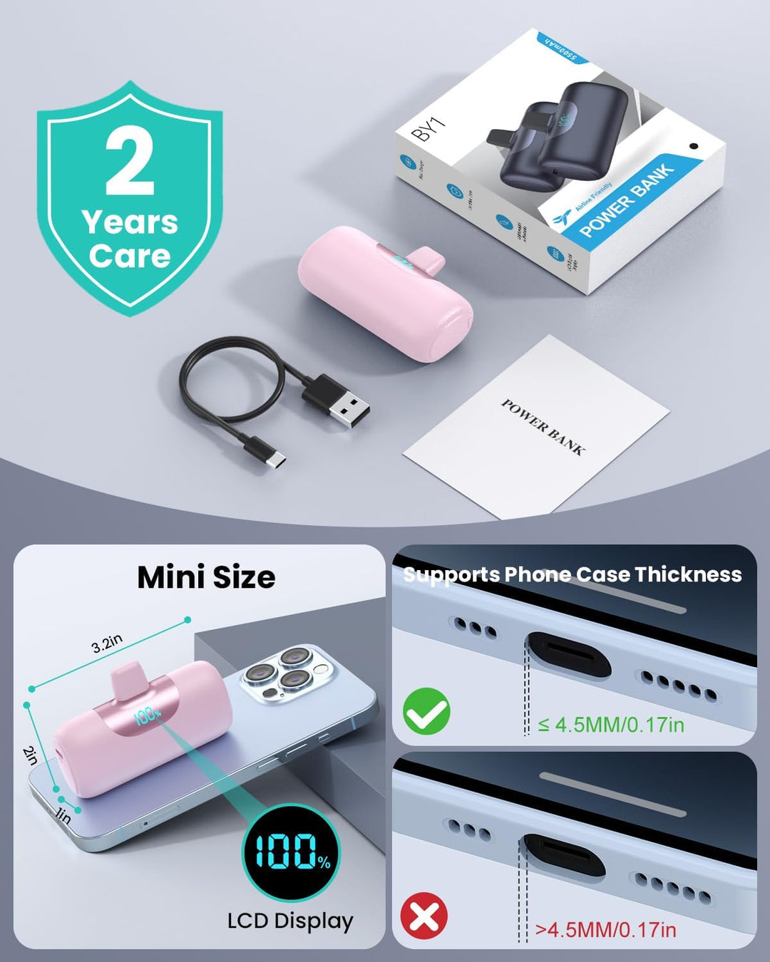 Mini cargador portátil para iPhone, batería mejorada de 22.5 W PD d...