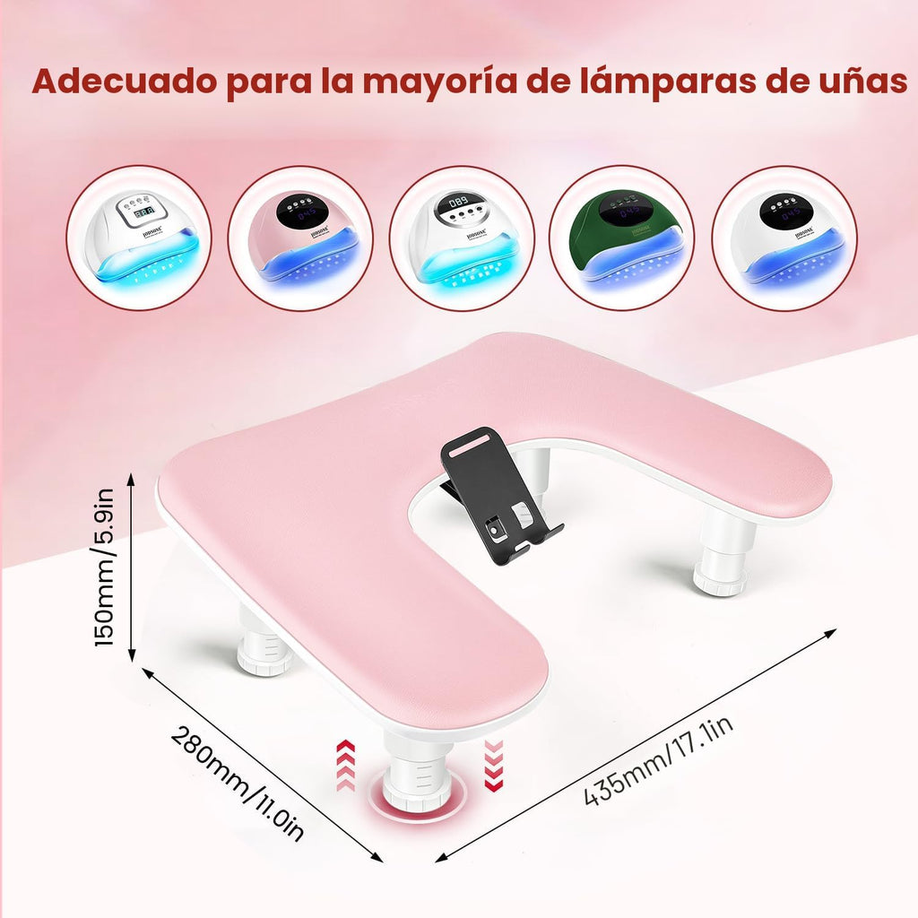JODSONE Reposabrazos de manicura en forma de U rosa para uñas, Medium, Rosa-sin alfombrilla