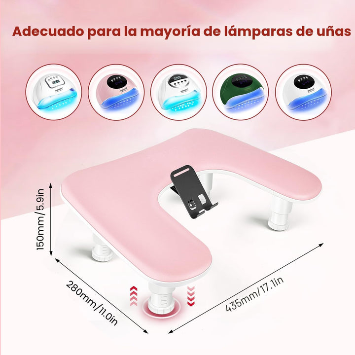 JODSONE Reposabrazos de manicura en forma de U rosa para uñas con s...
