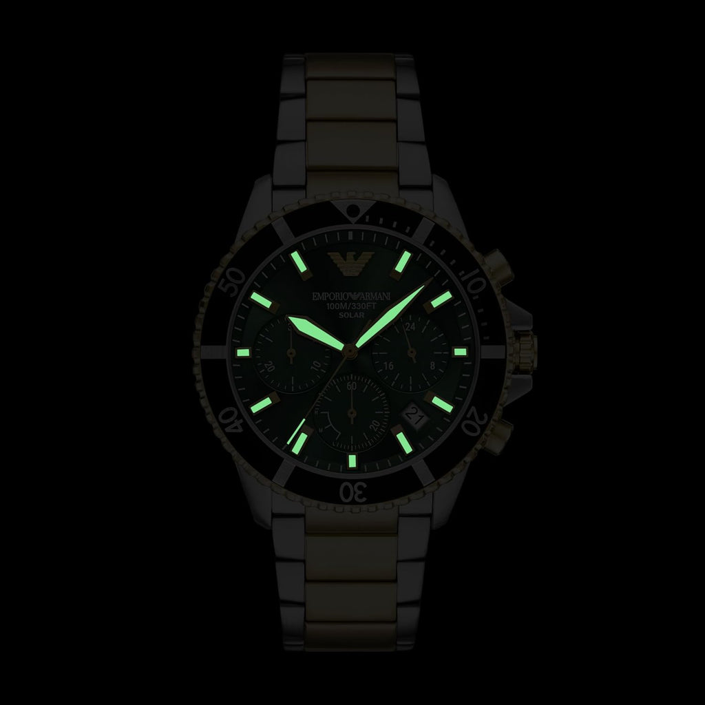 Emporio World Explorer - Reloj de acero inoxidable con cronógrafo bicolor para hombre (modelo: AR11695)