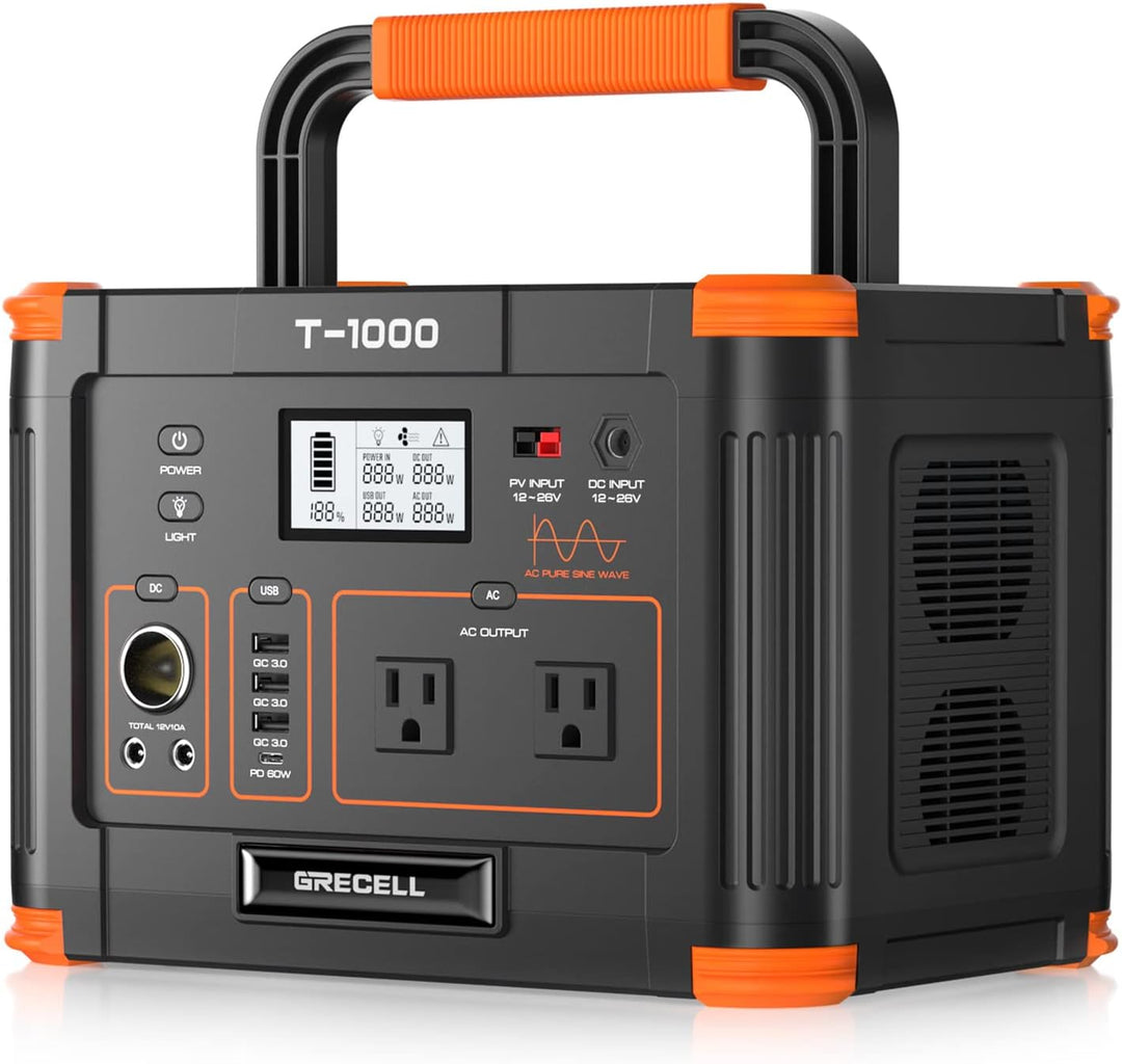 GRECELL - Generador solar portátil de 1000 W, 999 Wh con salida USB...