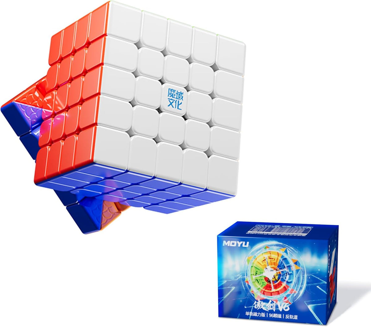 Moyu Aochuang V6 - Cubo magnético de velocidad de 5 x 5, cubo de edición insignia de 5 por 5, 96 imanes, diseño antiadherente, elasticidad ajustable, cubo magnético sin calcomanías (estándar)