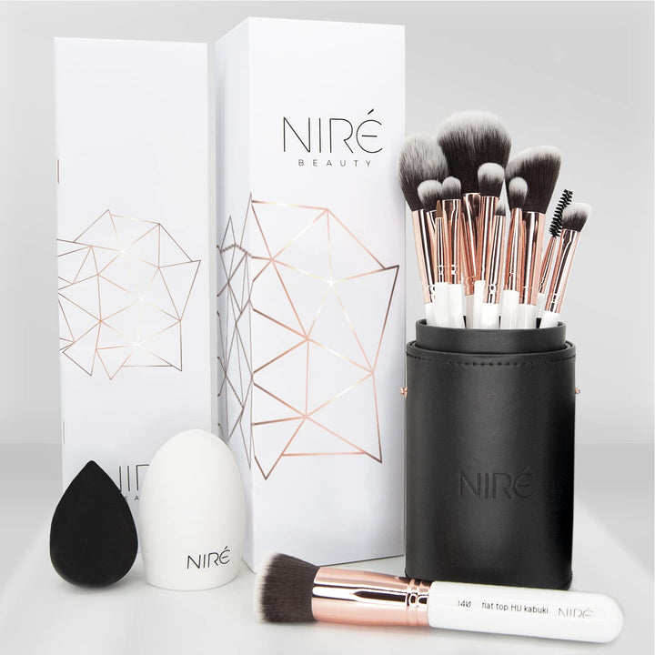 Niré Beauty White - Juego de brochas de maquillaje profesional gala...