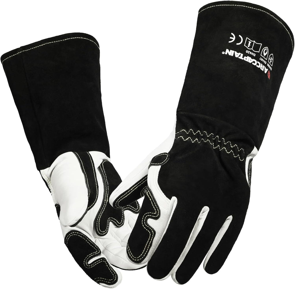Guantes de soldadura TIG ARCCAPTAIN: cuero de grano de cabra premium, destreza, comodidad, guantes TIG duraderos para protección laboral