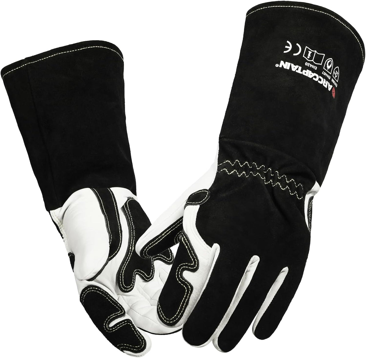 Guantes de soldadura TIG ARCCAPTAIN: cuero de grano de cabra premium, destreza, comodidad, guantes TIG duraderos para protección laboral